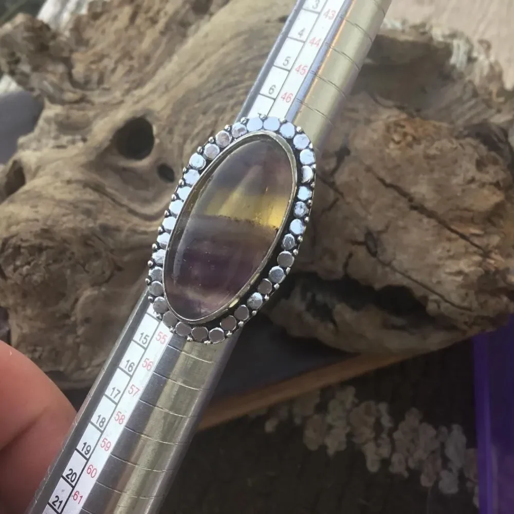 Handcrafted Fluorite Bohemian Statement Ring Size 6.5